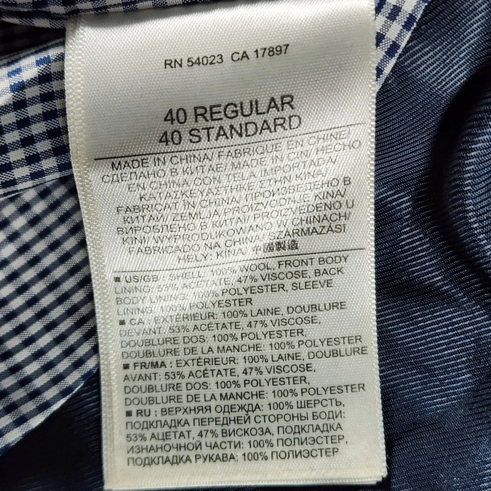 Banana Republic Mens 40R Tailored Fit Wool‎ Blazer Blue Micro Check Sport Coat